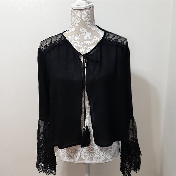 Black Boho Cardigan With lace accents - Picture 3 of 6